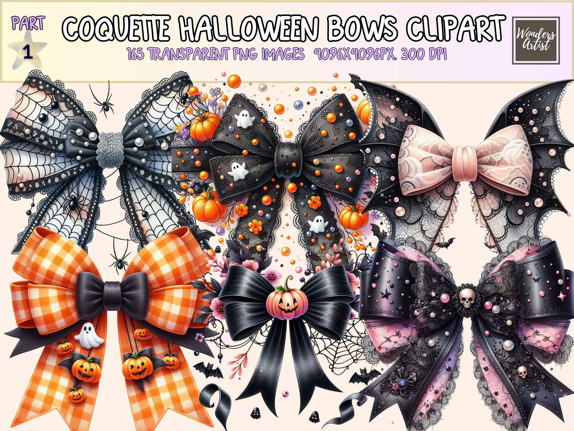 Coquette Halloween Bows Clipart