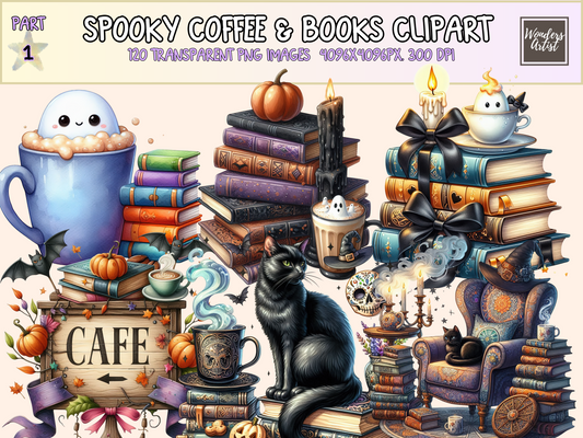 Spooky Coffee & Books Clipart