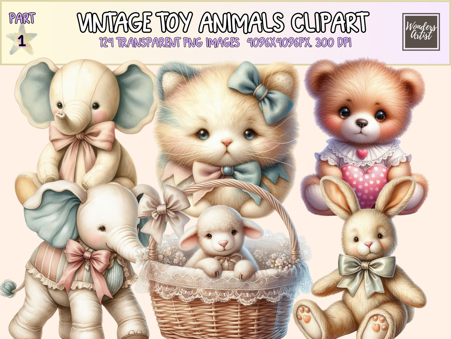 Vintage Toy Animals Clipart
