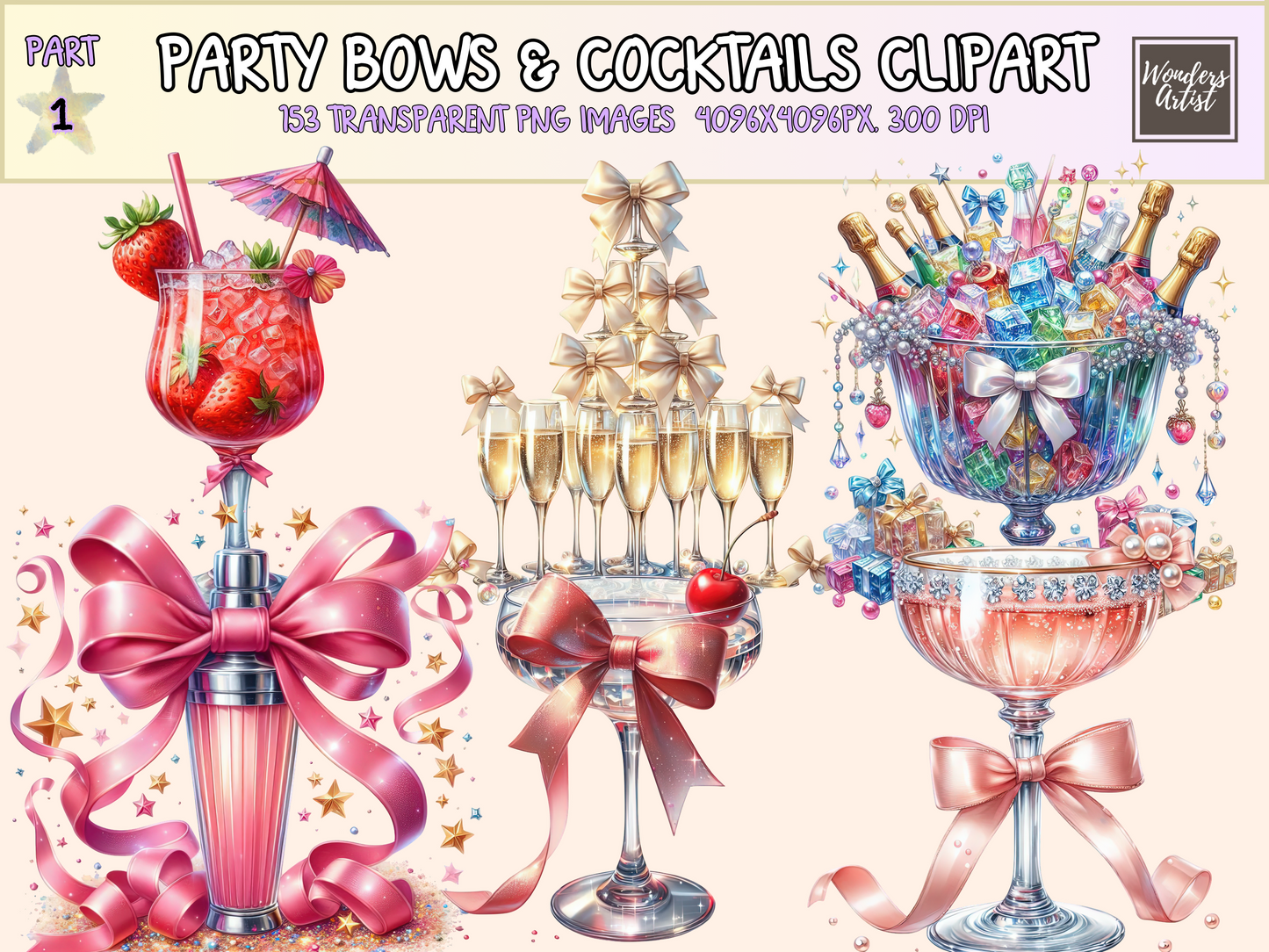 Party Bows & Cocktails Clipart