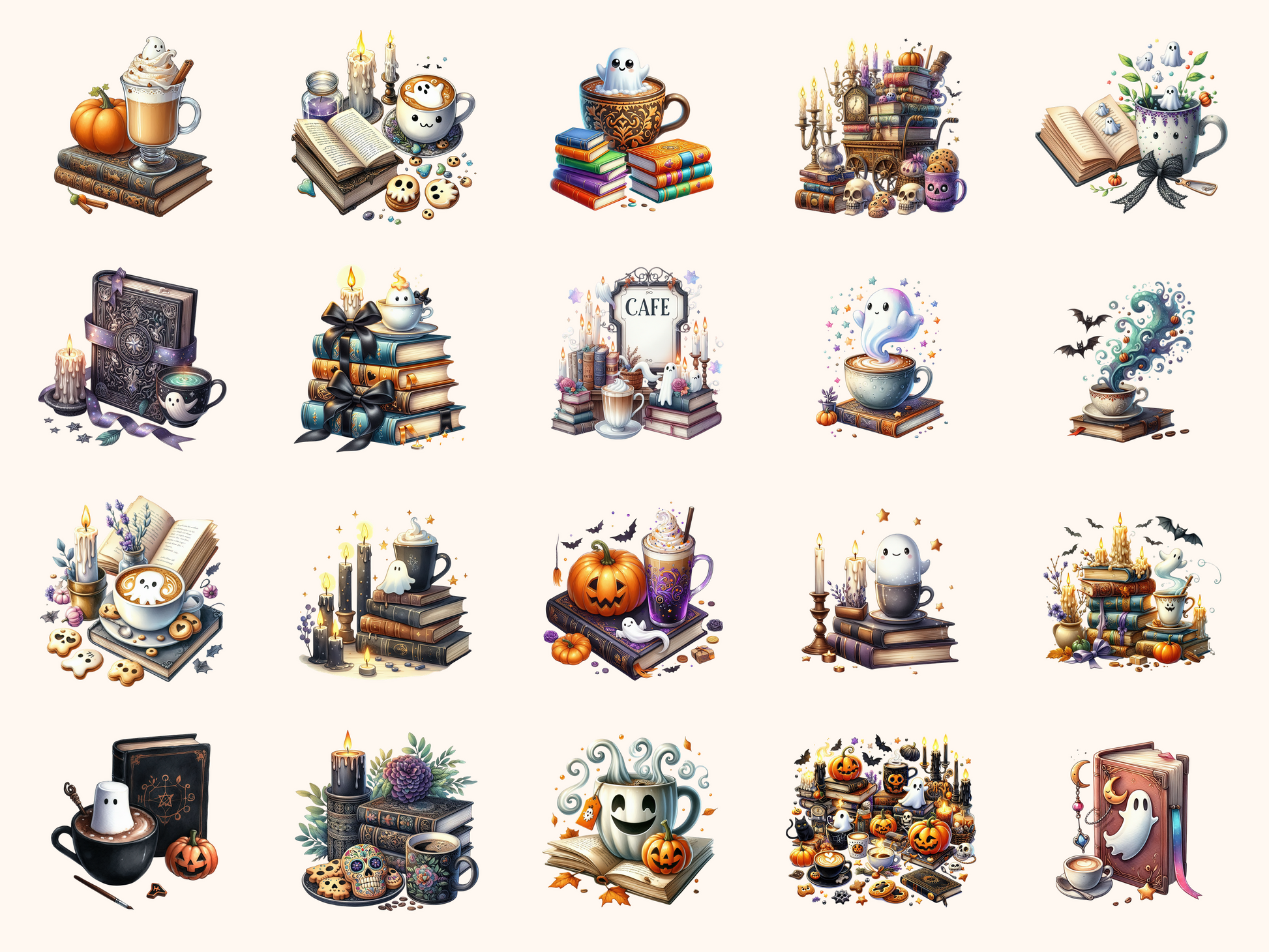 Spooky Coffee & Books Clipart