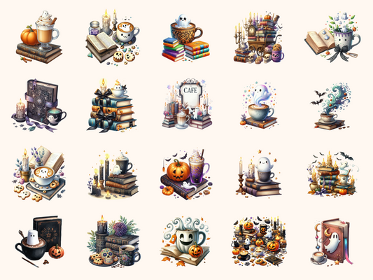 Spooky Coffee & Books Clipart