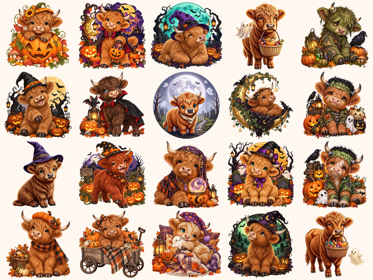 Halloween Highland Cows Clipart