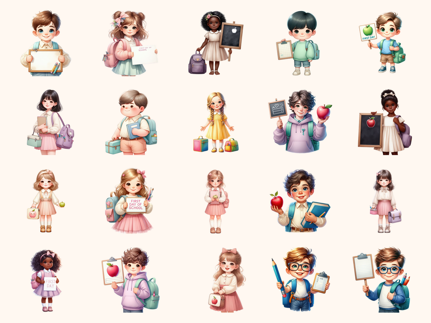 First Day of School Kids Clipart