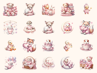 Pink Pajama Party Animals Clipart