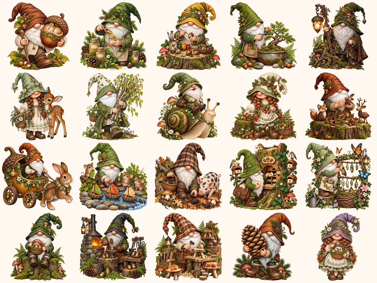 Woodland Gnomes Clipart — listing preview 1