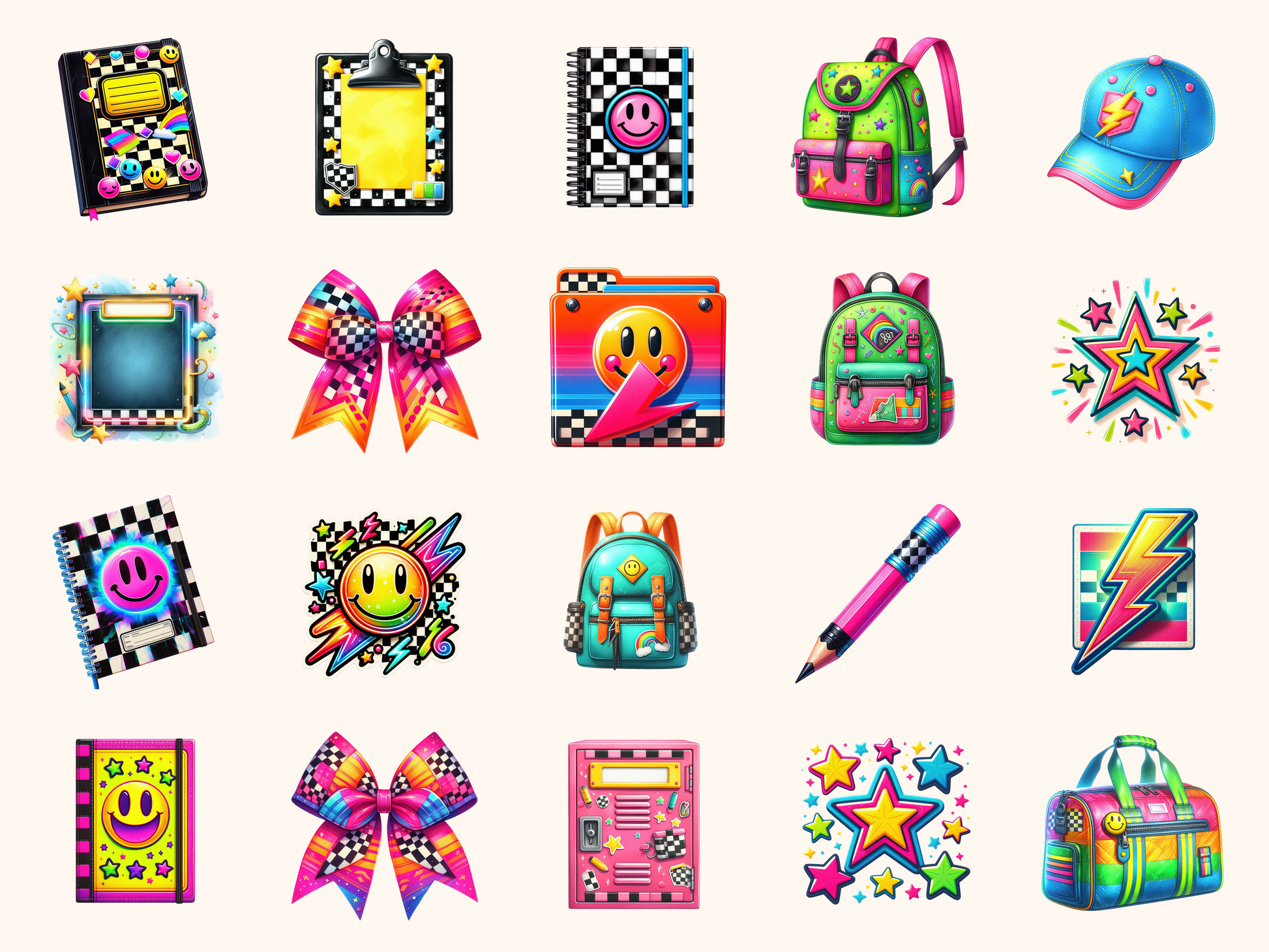 Retro Neon School Clipart