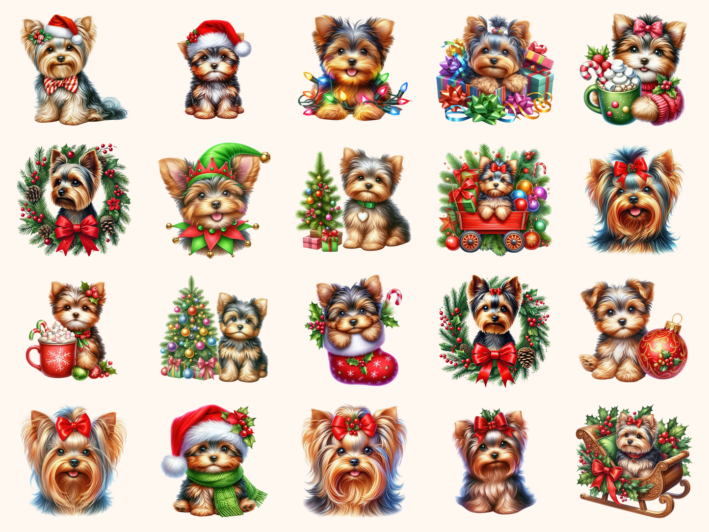 Christmas Yorkshire Terriers Clipart