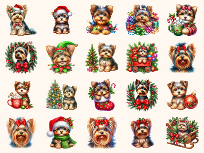 Christmas Yorkshire Terriers Clipart