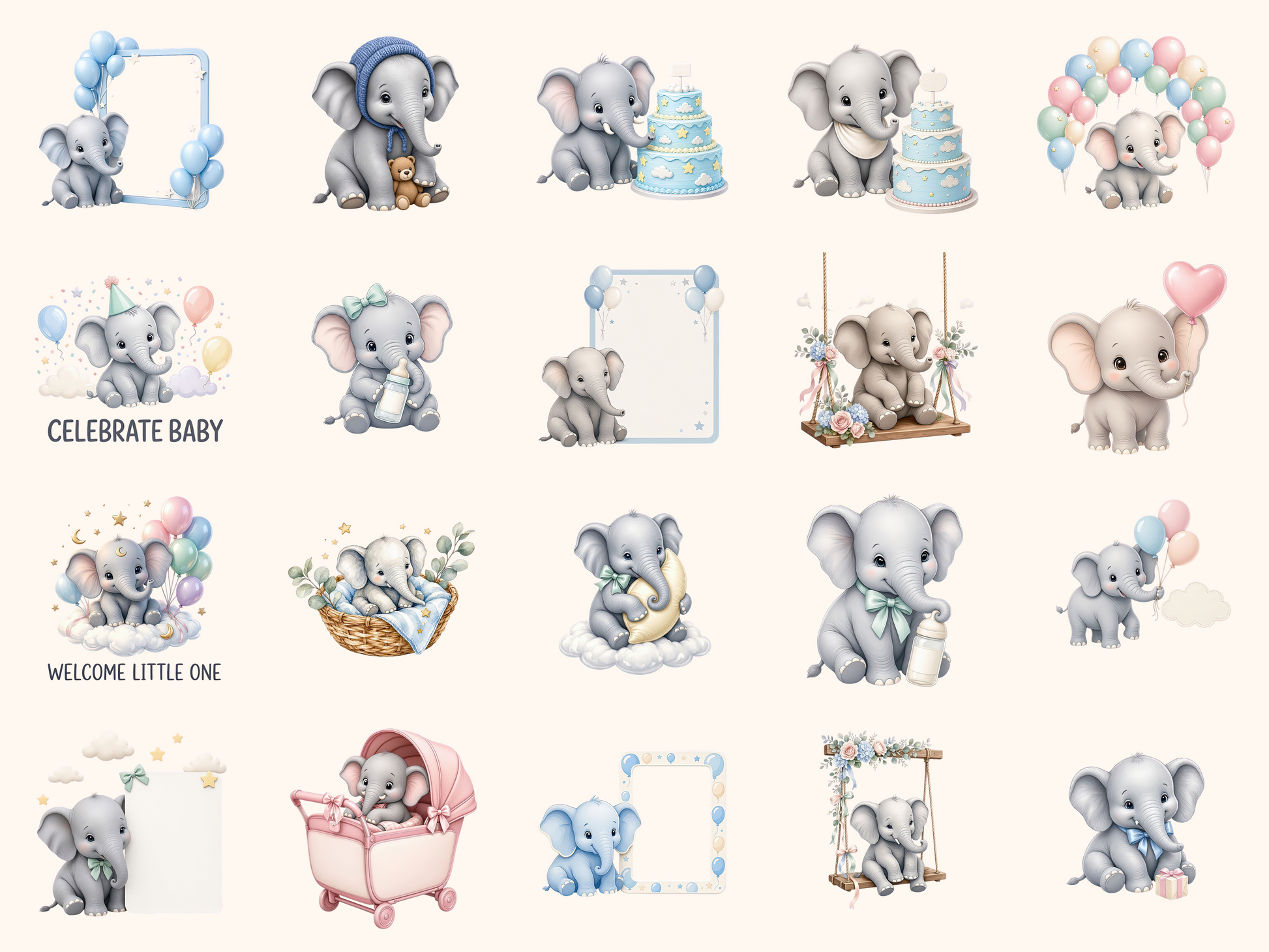 Baby Shower Elephants Clipart
