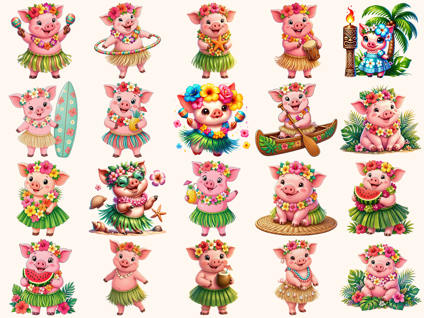 Hula Pigs Clipart