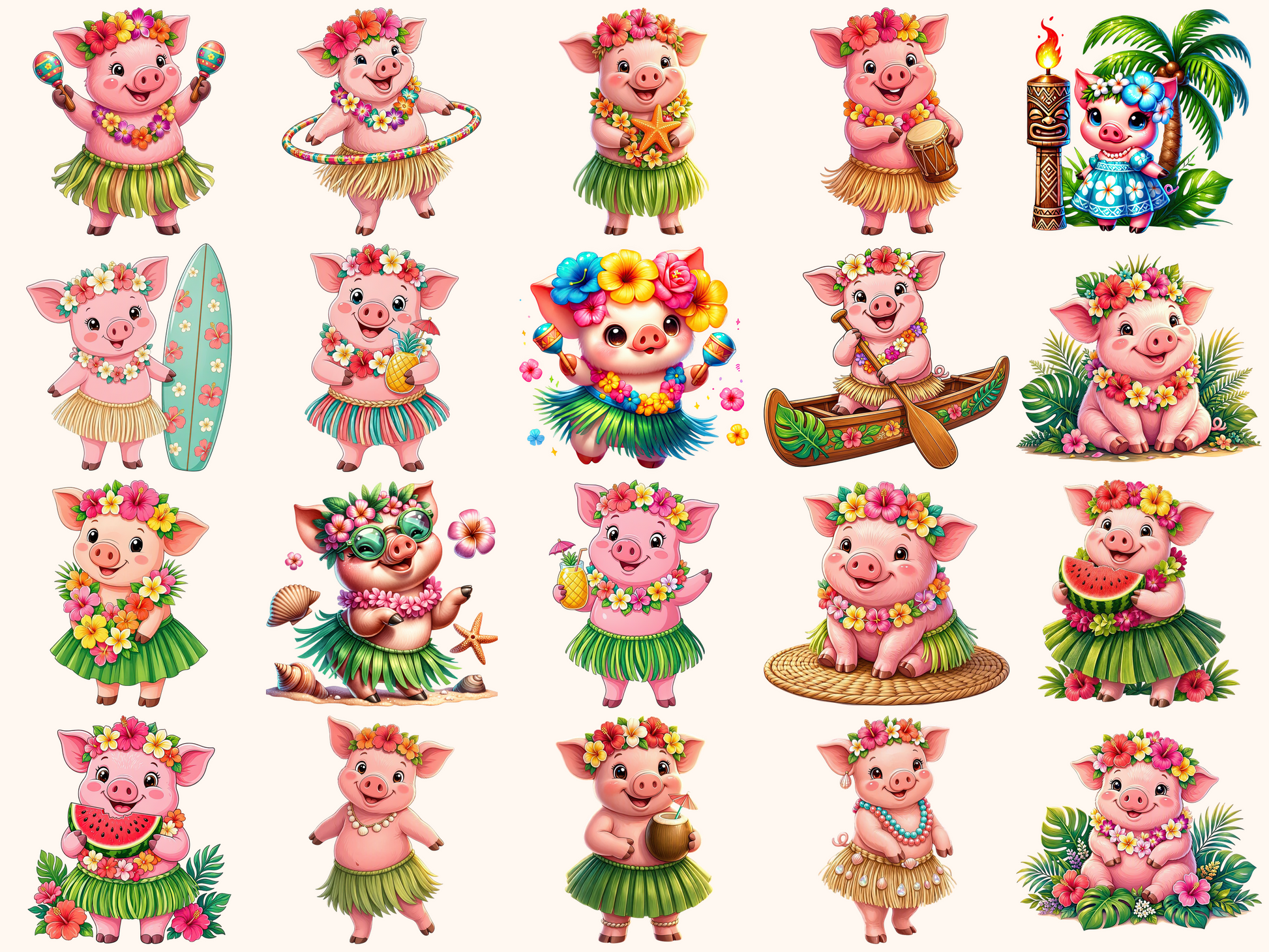 Hula Pigs Clipart