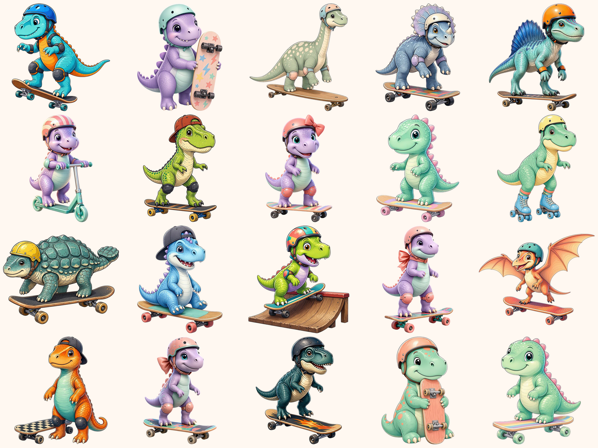 Dino Skaters Clipart