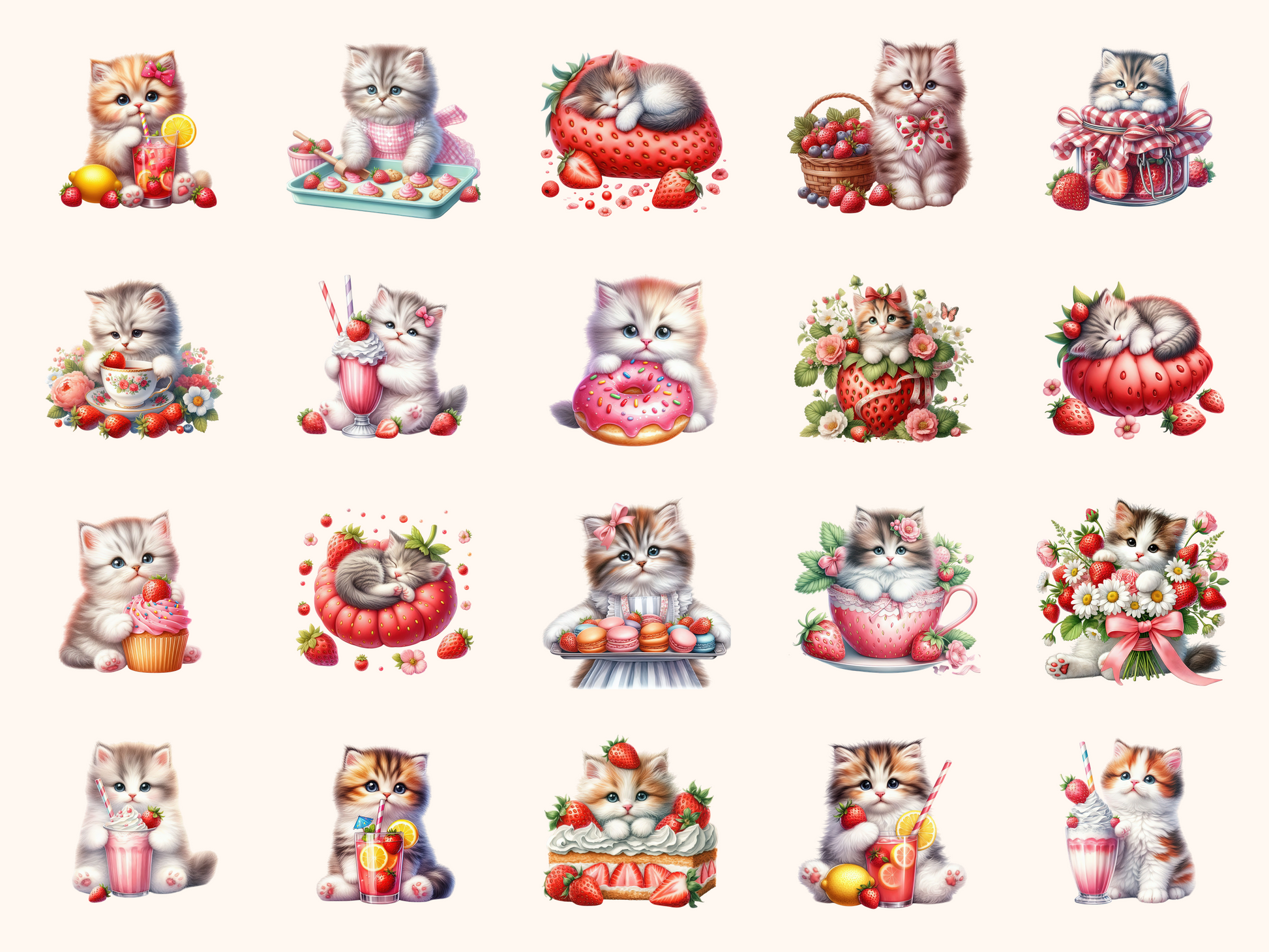 Strawberry Kittens Clipart