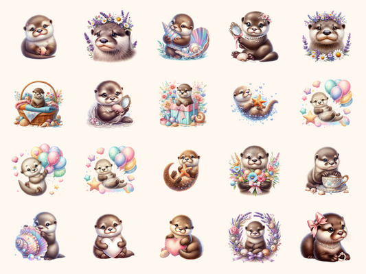 Baby Otters Clipart