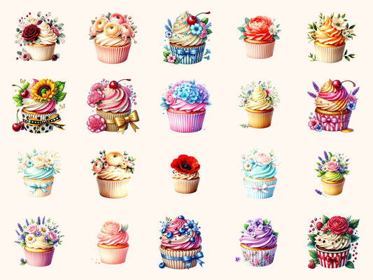 Floral Cupcakes Clipart