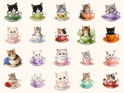 Cats in Teacups Clipart