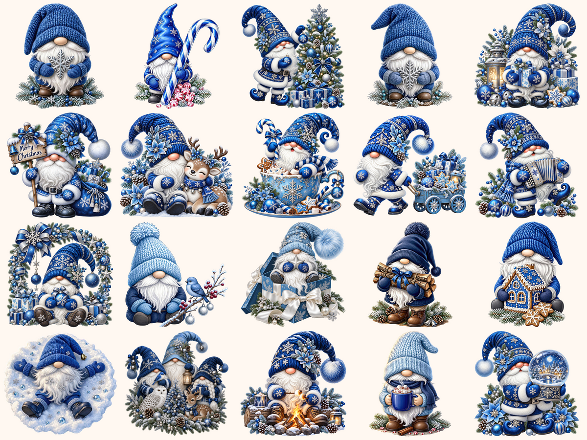 Blue Christmas Gnomes Clipart