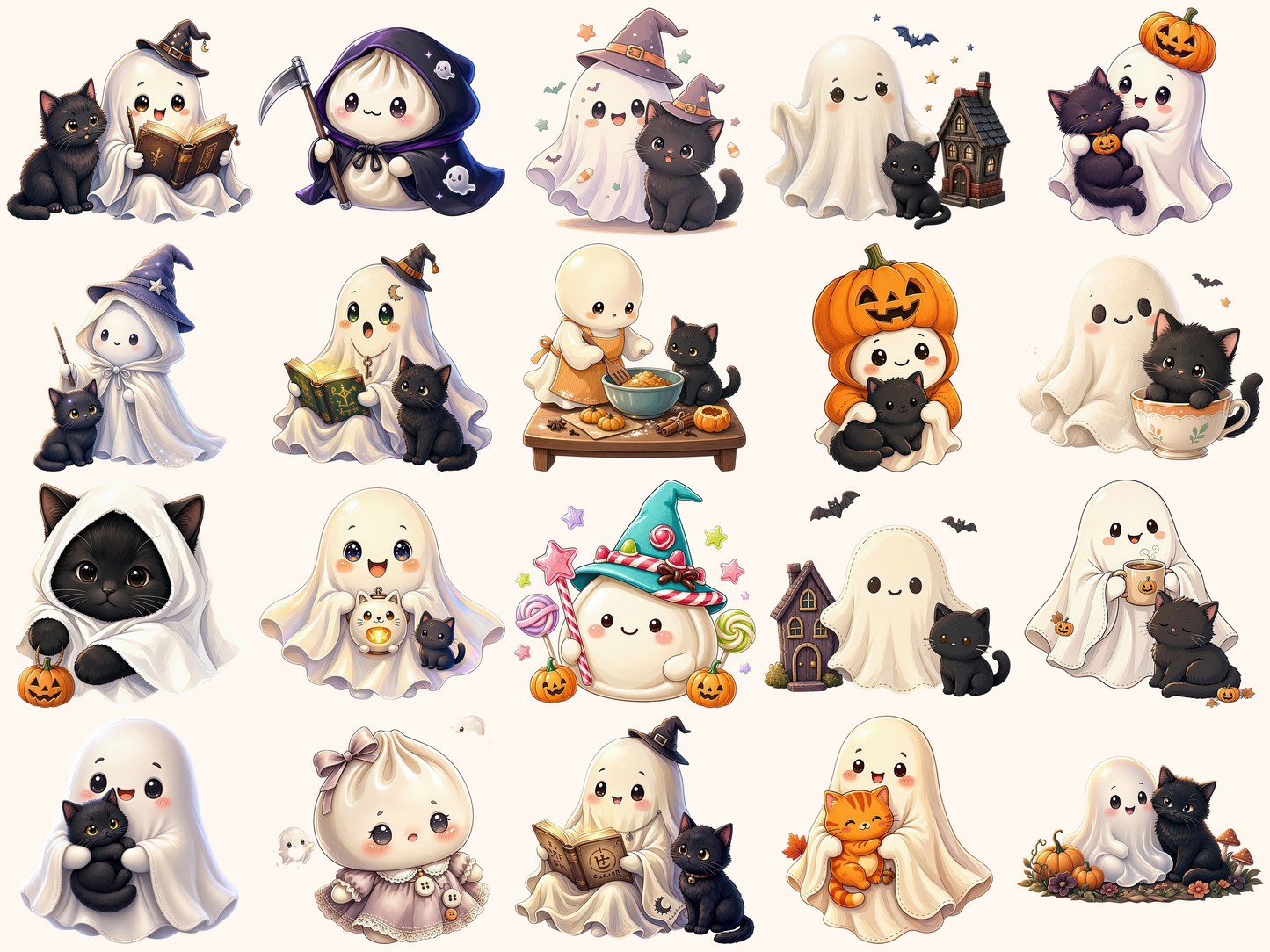 Ghosts With Cats Clipart