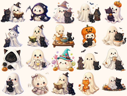 Ghosts With Cats Clipart