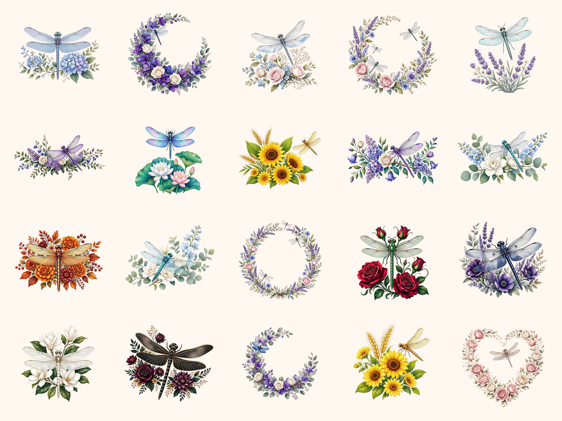 Floral Dragonflies Clipart