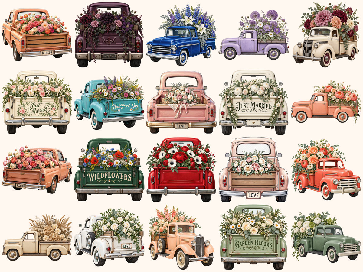 Floral Trucks Clipart