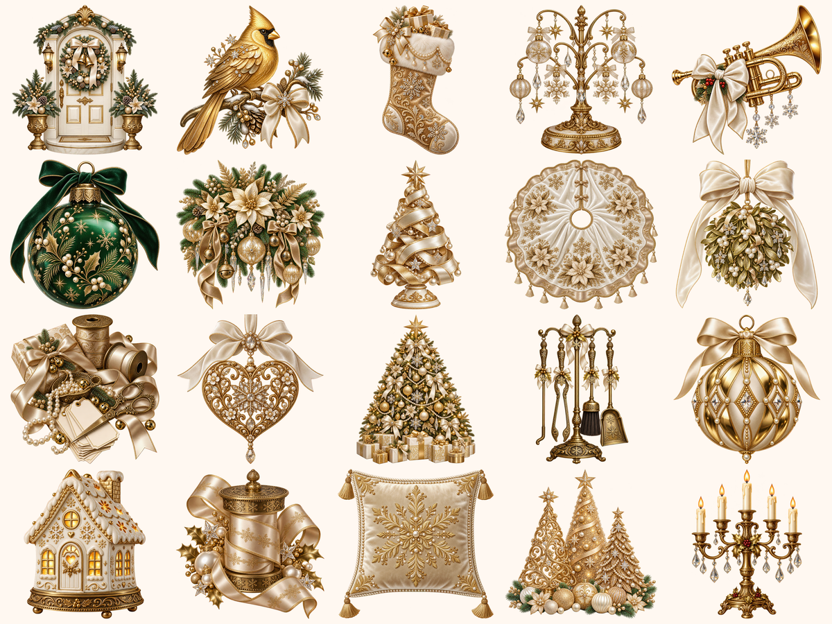 Golden Christmas Decor Clipart — listing preview 1