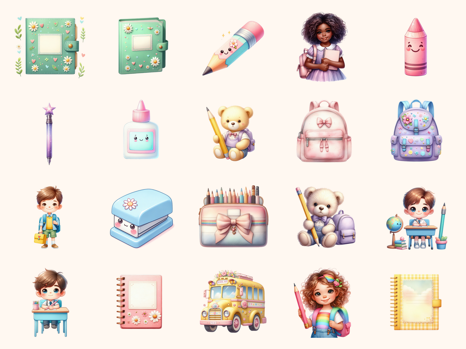 Pastel Back to School Clipart