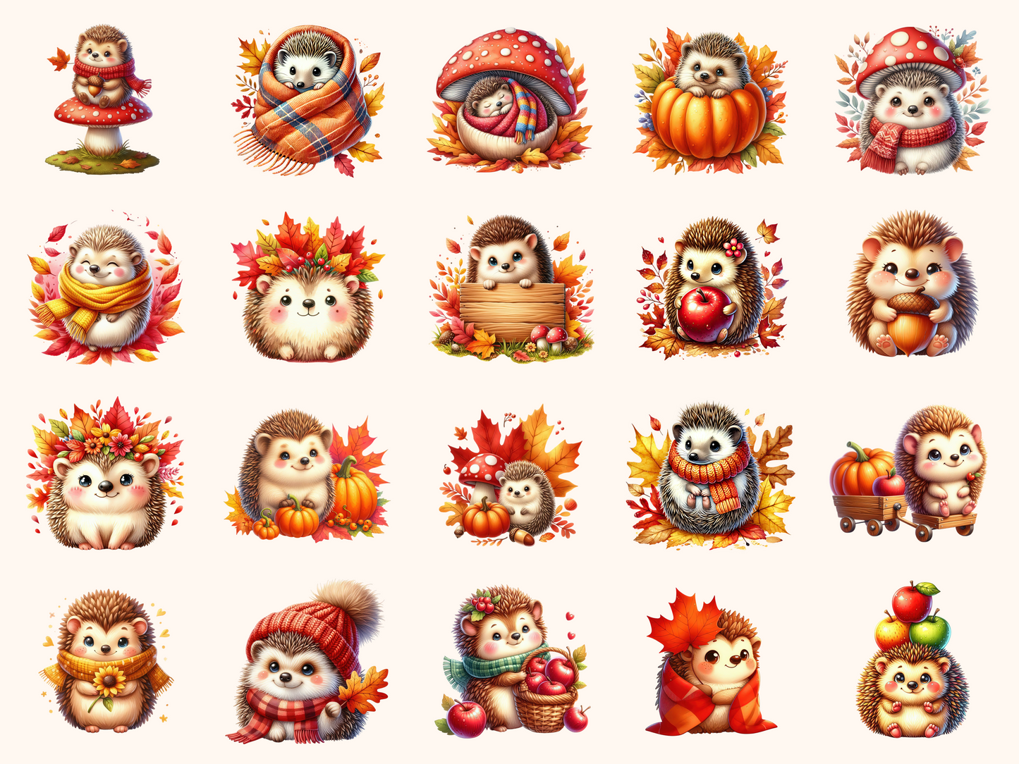 Autumn Hedgehogs Clipart