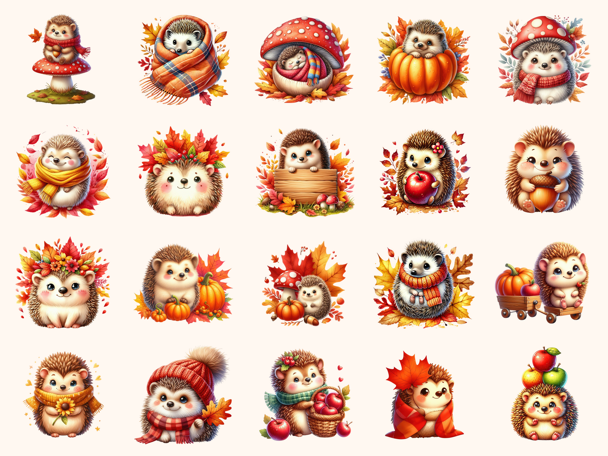Autumn Hedgehogs Clipart