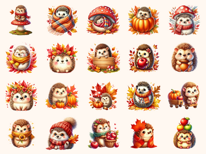 Autumn Hedgehogs Clipart