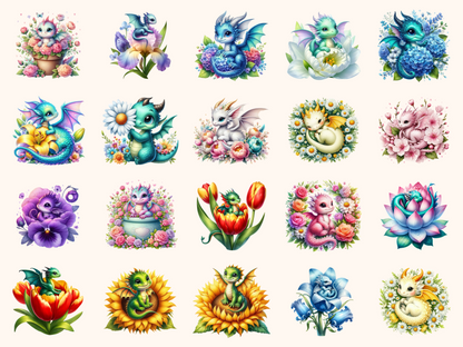 Floral Baby Dragons Clipart