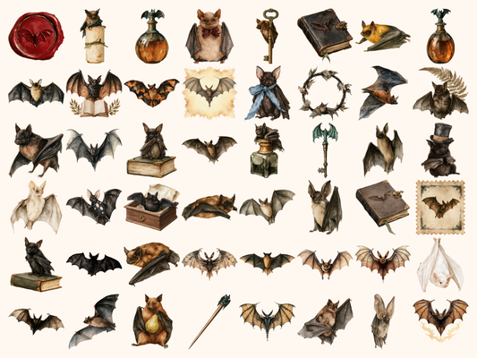 Vintage Bats Watercolor Clipart