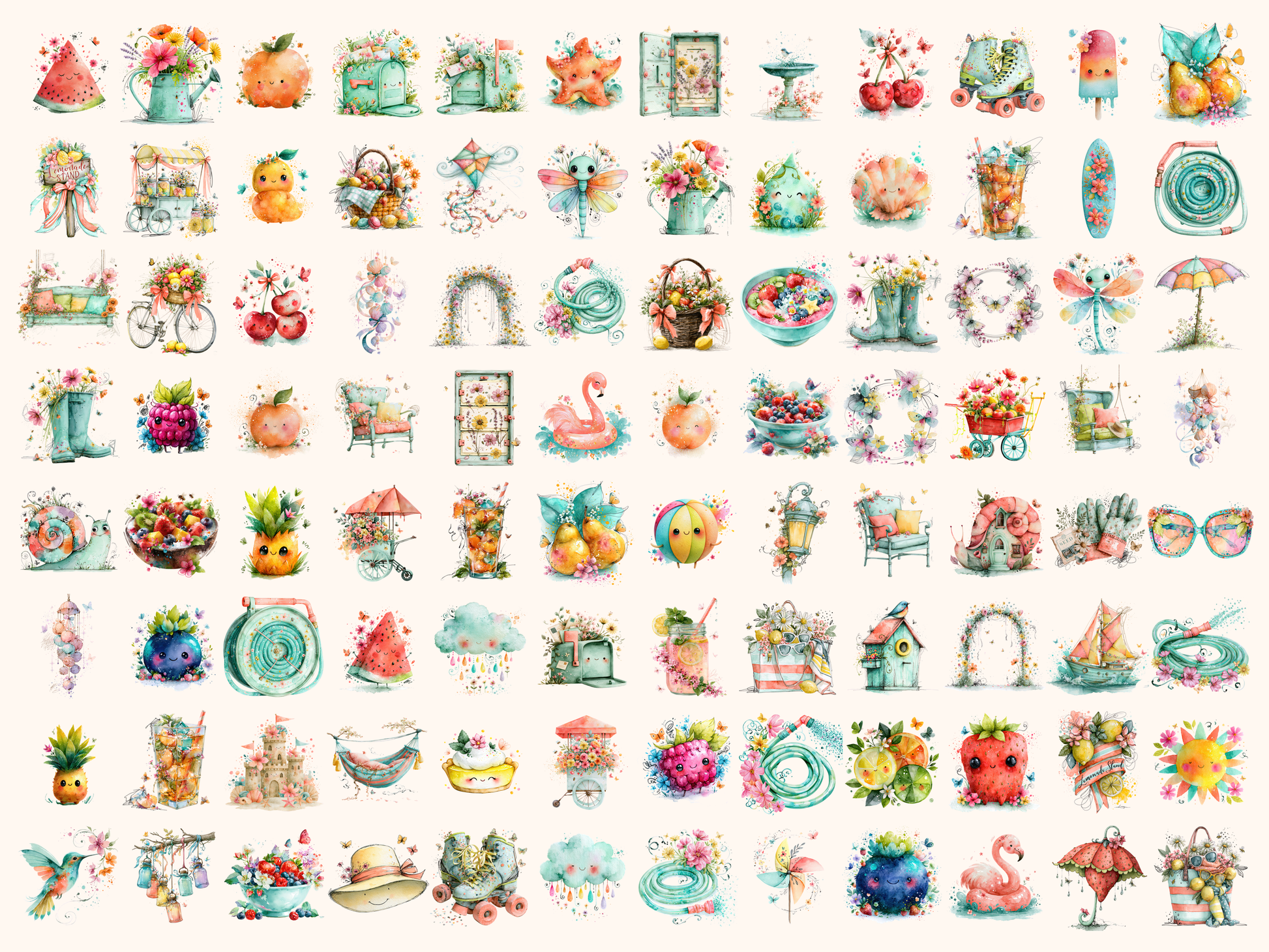Whimsy Summer Watercolor Clipart