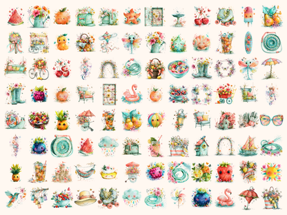 Whimsy Summer Watercolor Clipart