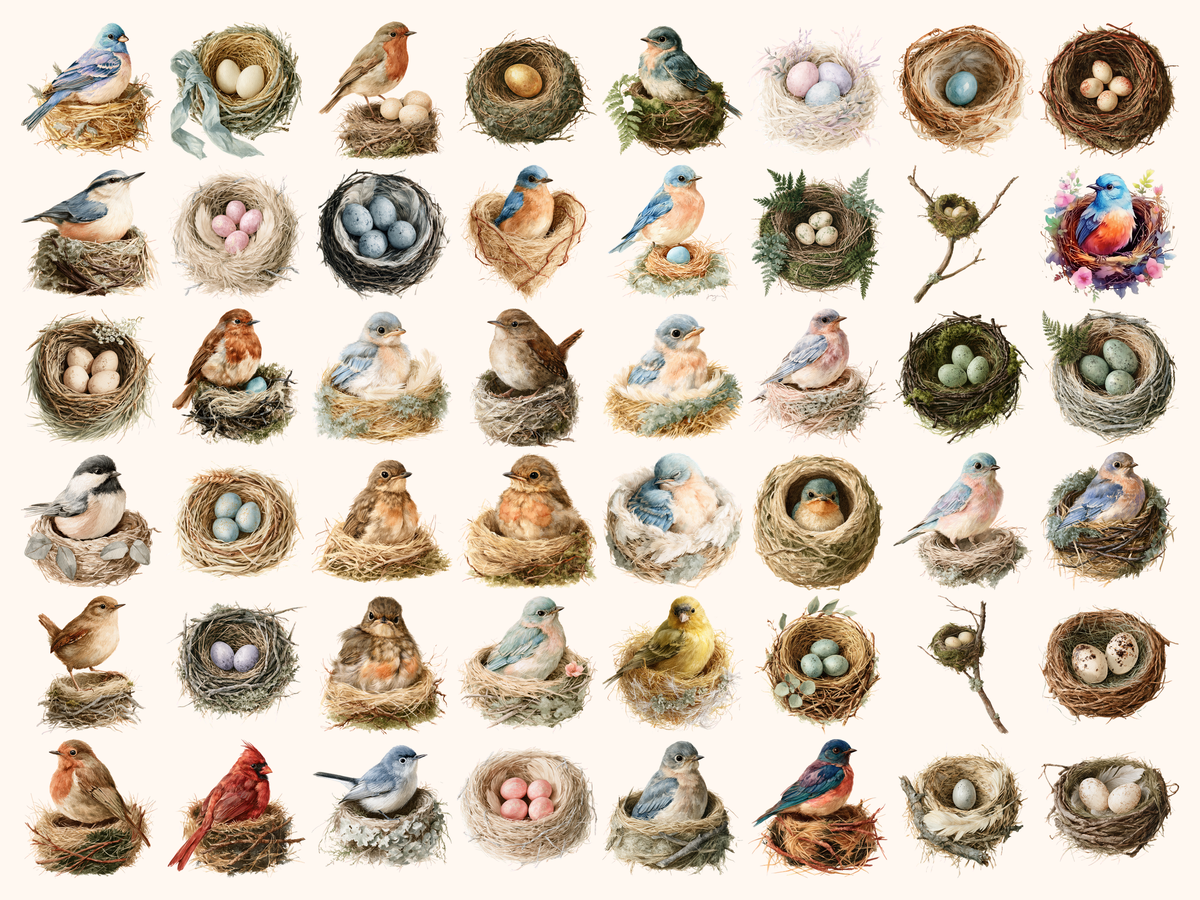 Bird Nests Watercolor Clipart