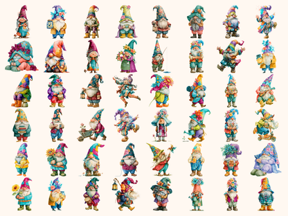 Colorful Gnomes Watercolor Clipart