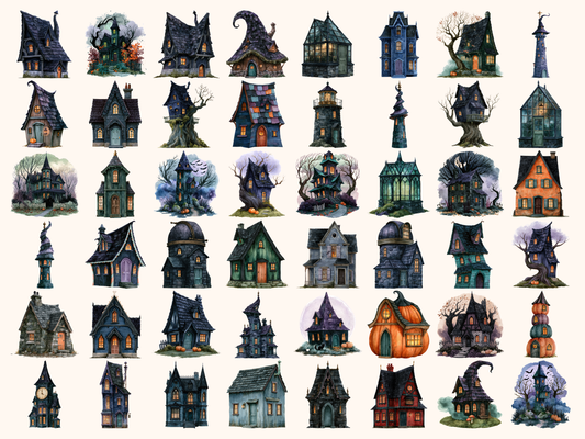 Halloween Houses Watercolor Clipart