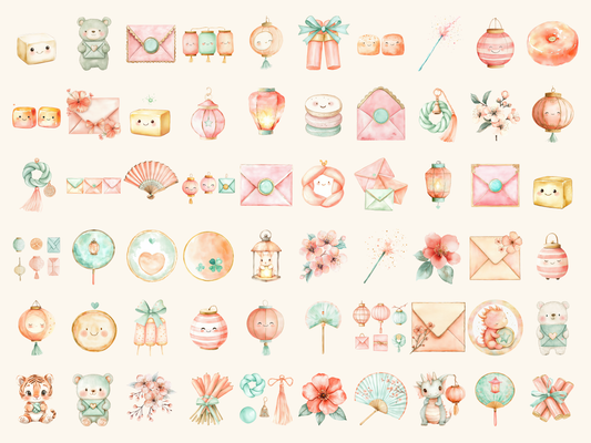 Pastel Lunar Watercolor Clipart