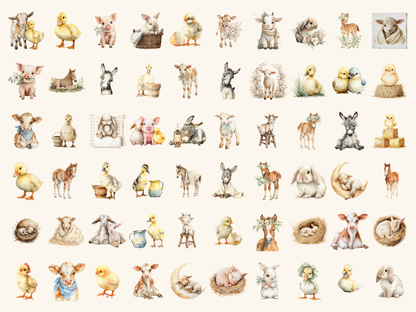 Farm Babies Watercolor Clipart