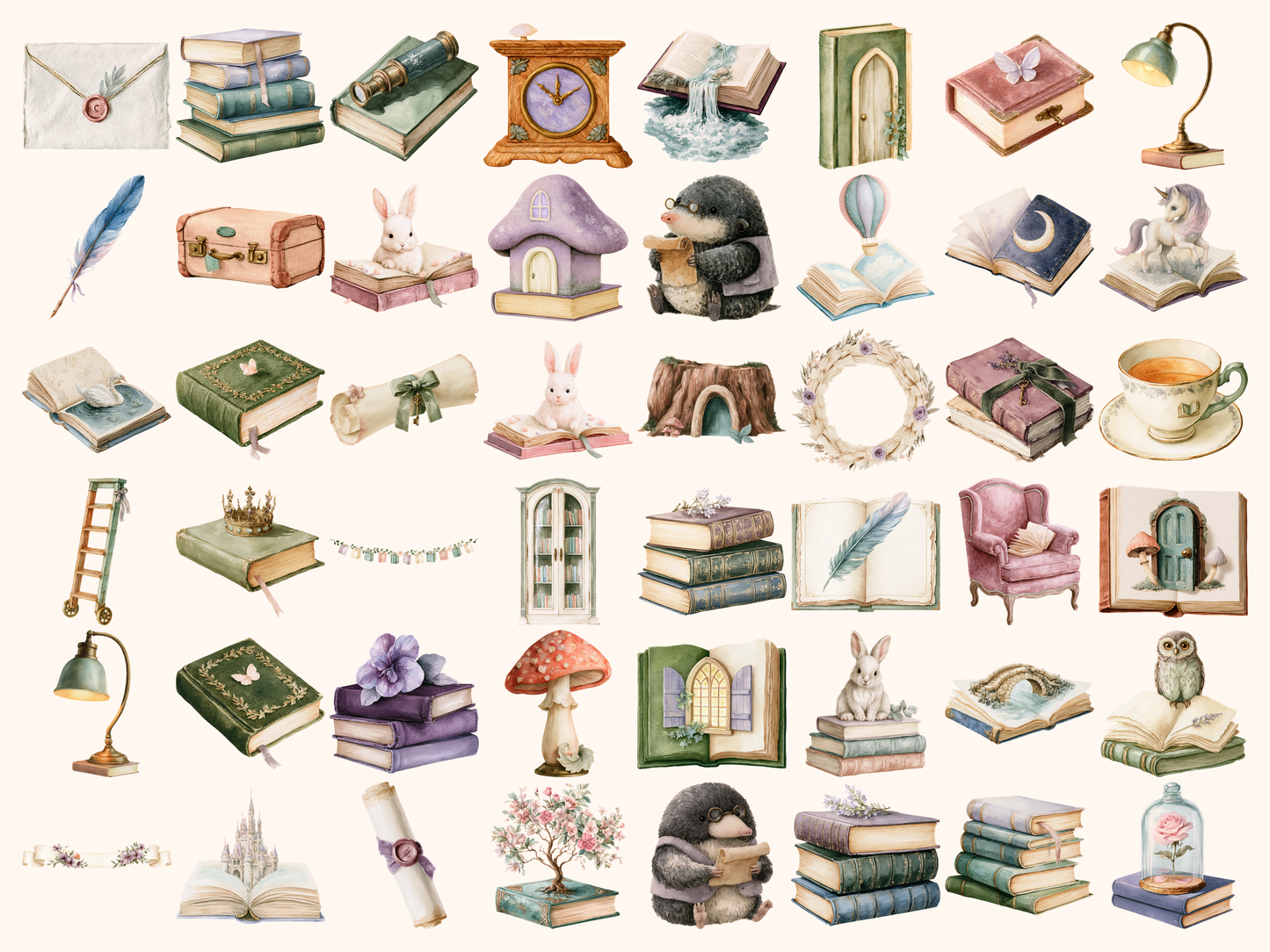 Fairytale Books Watercolor Clipart