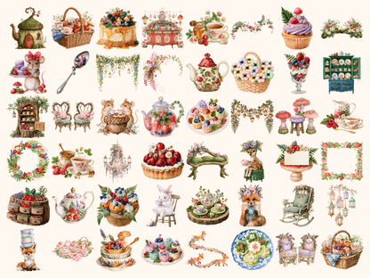 Forest Tea Party Watercolor Clipart