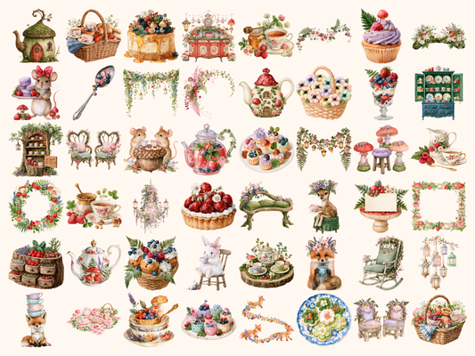 Forest Tea Party Watercolor Clipart