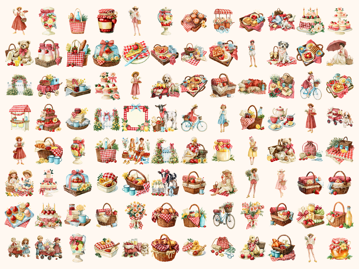 Gingham Picnic Watercolor Clipart