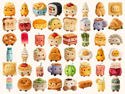 Plushie Food & Drinks Watercolor Clipart