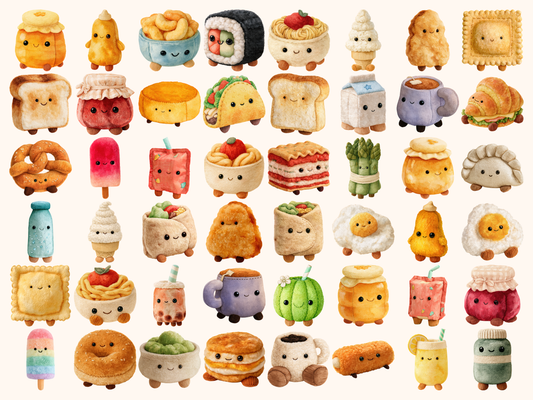 Plushie Food & Drinks Watercolor Clipart