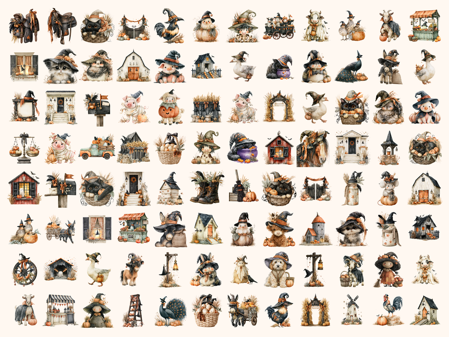 Halloween Farm Watercolor Clipart