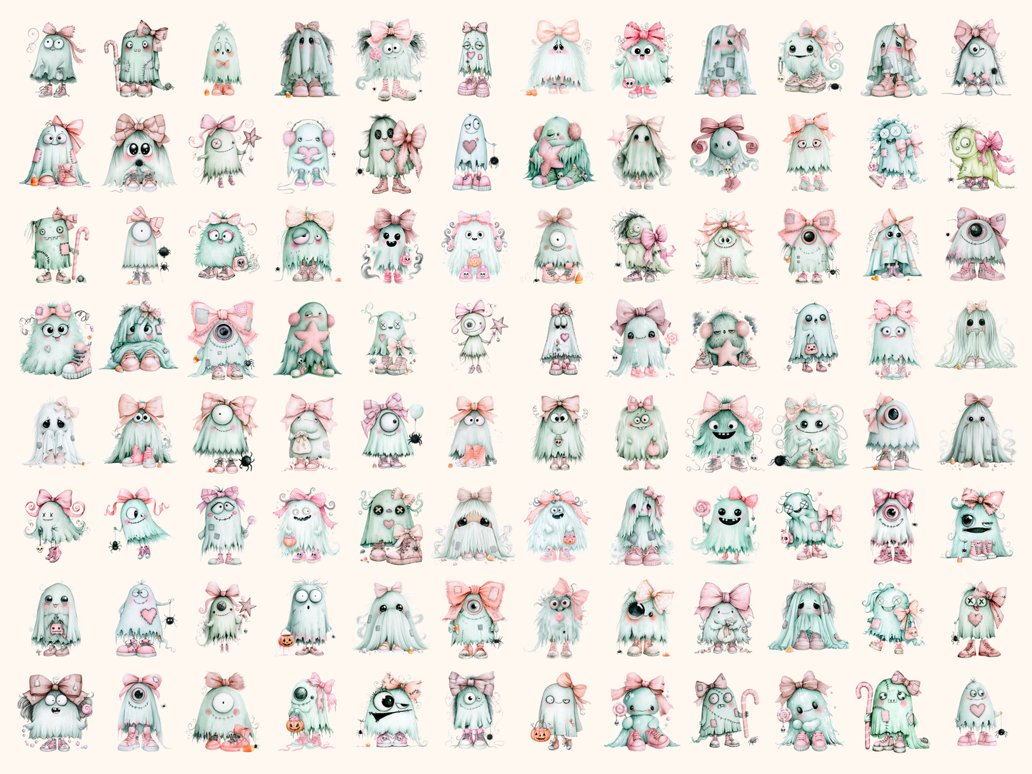 Mint Ghosts Watercolor Clipart