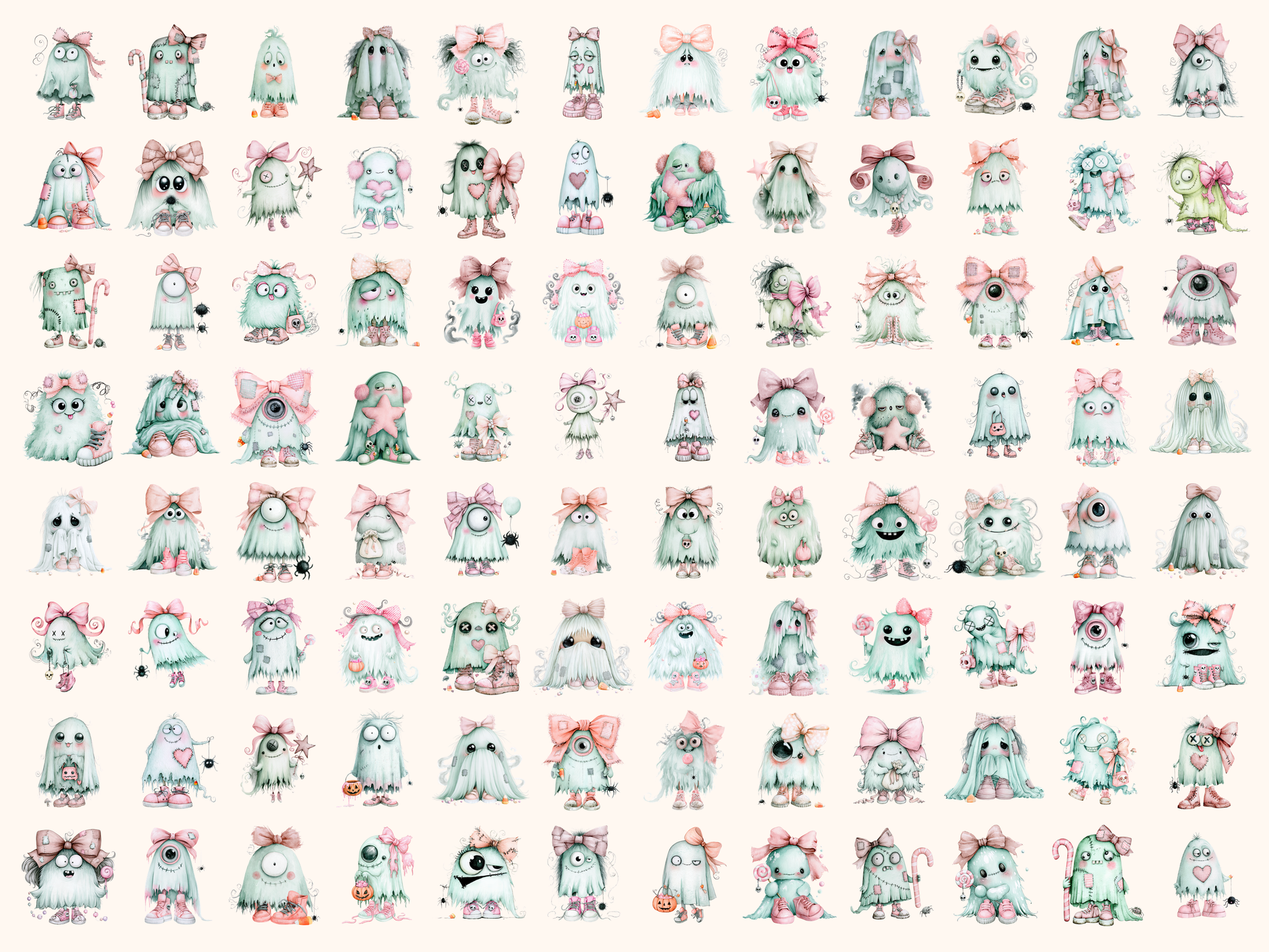 Mint Ghosts Watercolor Clipart