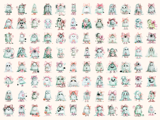 Mint Ghosts Watercolor Clipart